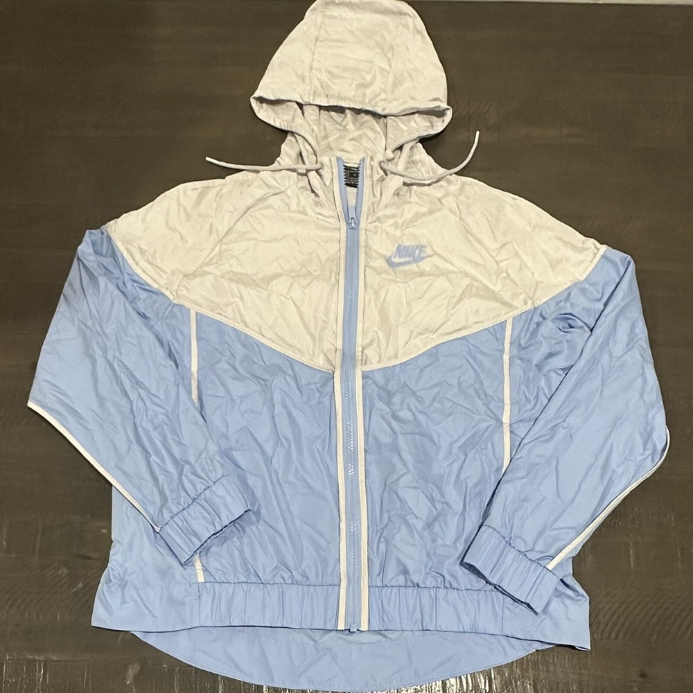 Nike Women's Windrunner Track Jacket Blue White Hooded Full Zip - Size XL